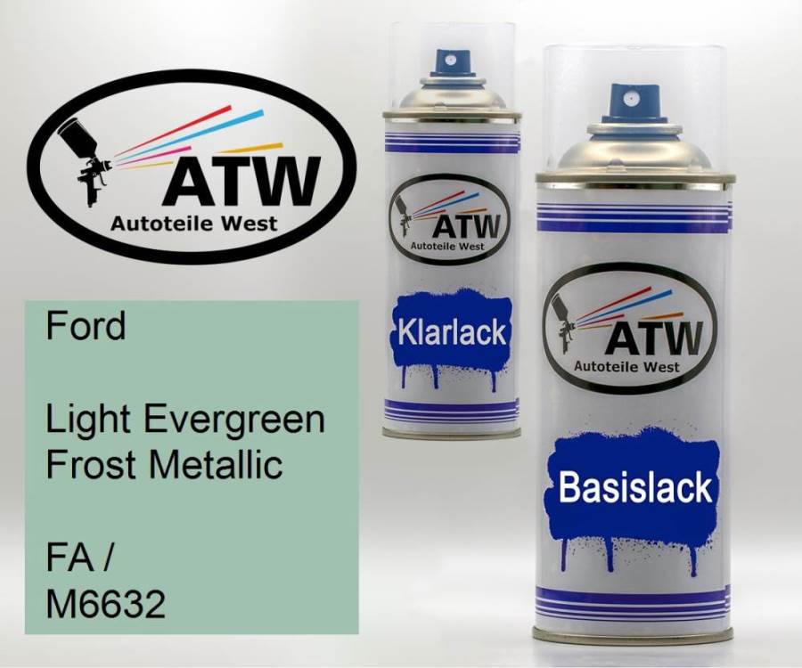 Ford, Light Evergreen Frost Metallic, FA / M6632: 400ml Sprühdose + 400ml Klarlack - Set, von ATW Autoteile West.